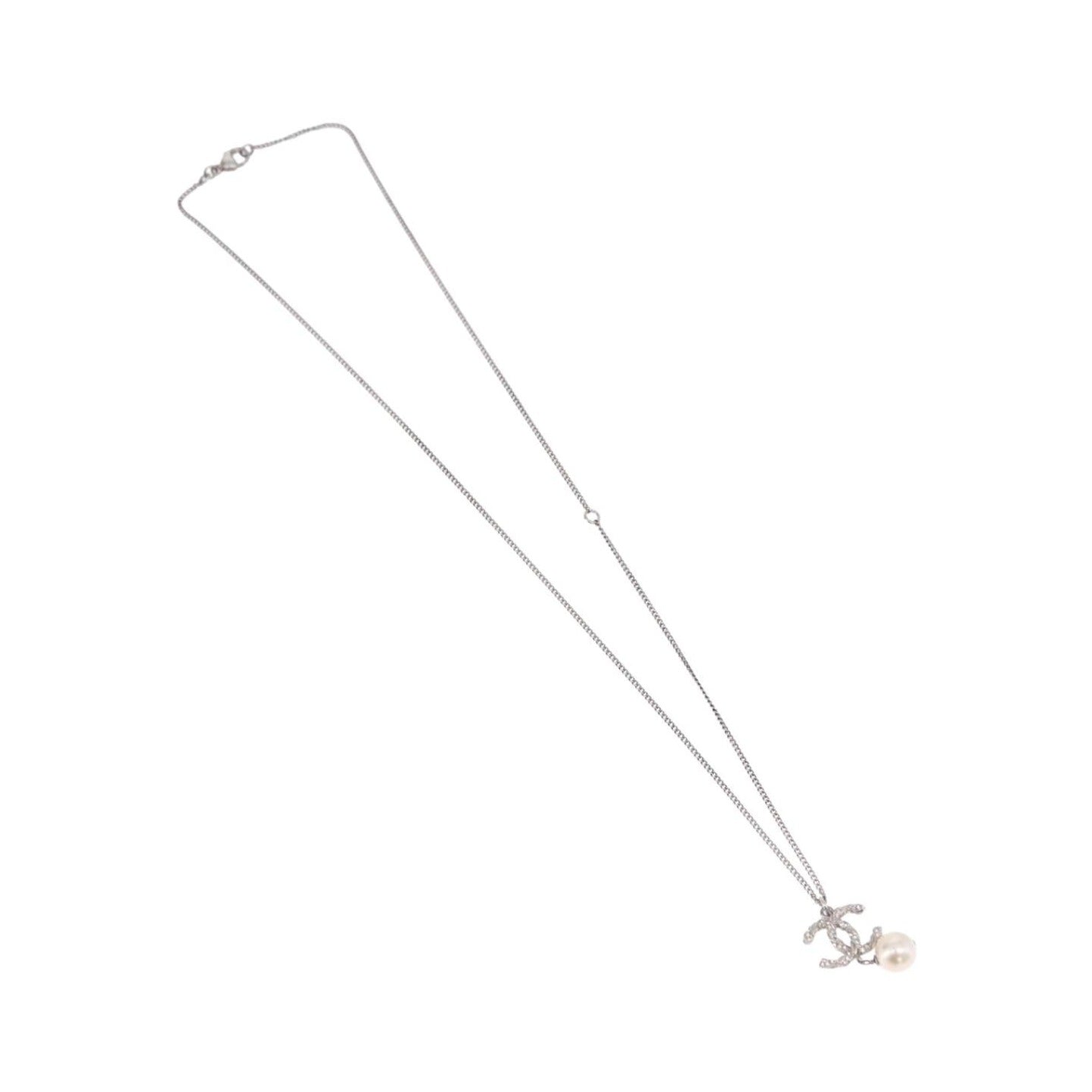 Chanel CC Pearl Drop Pendant Metal with Faux Pearl, Silver, Metal, Necklace