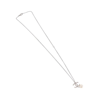 Chanel CC Pearl Drop Pendant Metal with Faux Pearl, Silver, Metal, Necklace