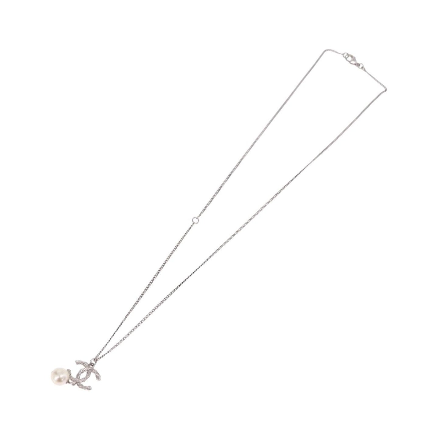 Chanel CC Pearl Drop Pendant Metal with Faux Pearl, Silver, Metal, Necklace