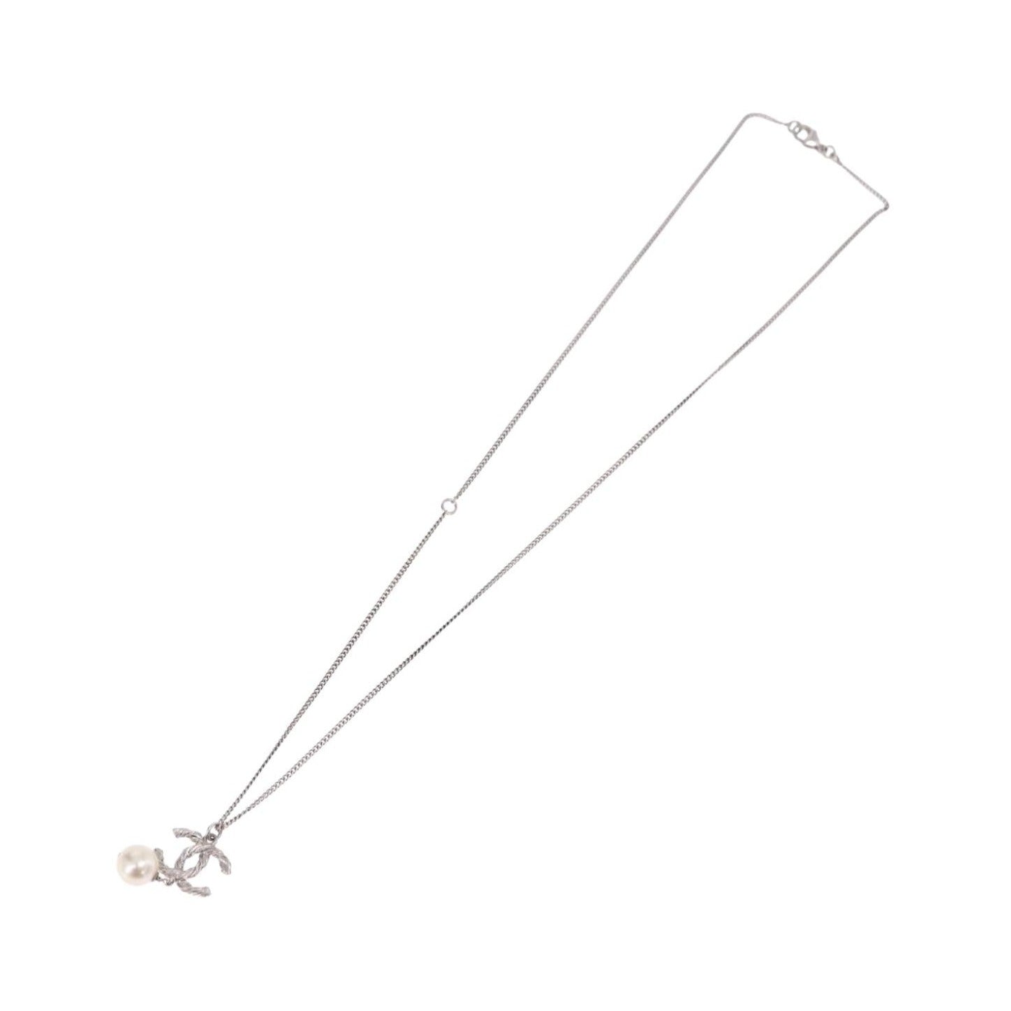Chanel CC Pearl Drop Pendant Metal with Faux Pearl, Silver, Metal, Necklace