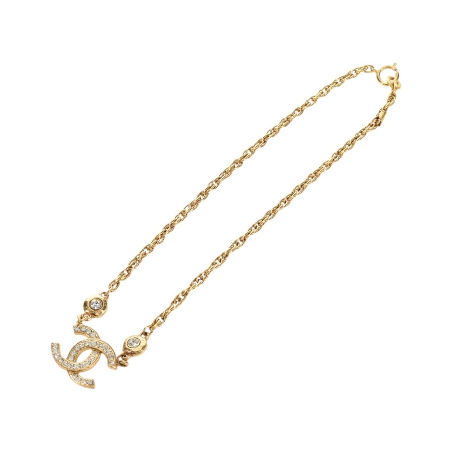 Chanel CC Pendant Metal with Crystals, Gold, Metal, Necklace