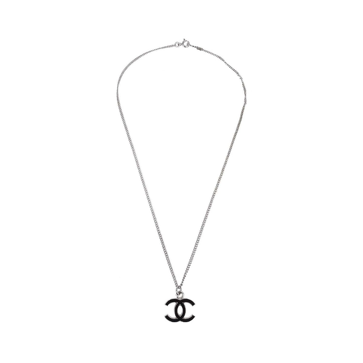 Chanel CC Pendant Metal with Enamel, Silver, Silver Plated, Necklace