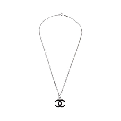 Chanel CC Pendant Metal with Enamel, Silver, Silver Plated, Necklace