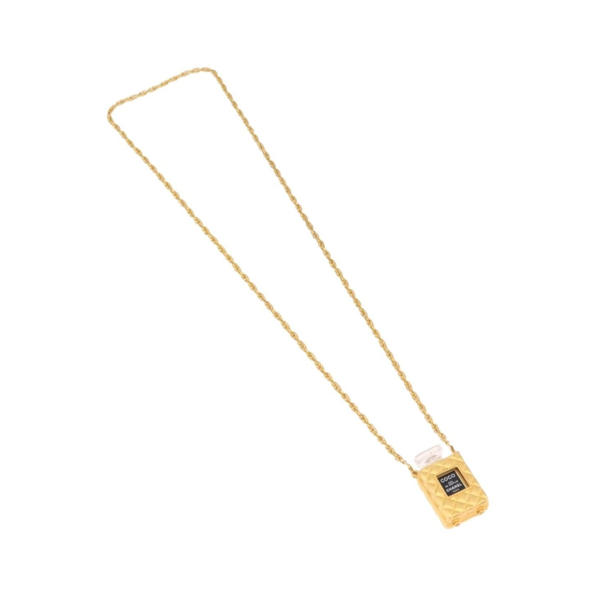 Chanel CC Perfume Bottle Pendant Chain Long Metal with Crystals and Faux Pearls, Gold, Metal, Necklace