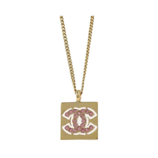 Chanel CC Square Pendant Metal with Crystals, Gold, Gold Plated, Necklace