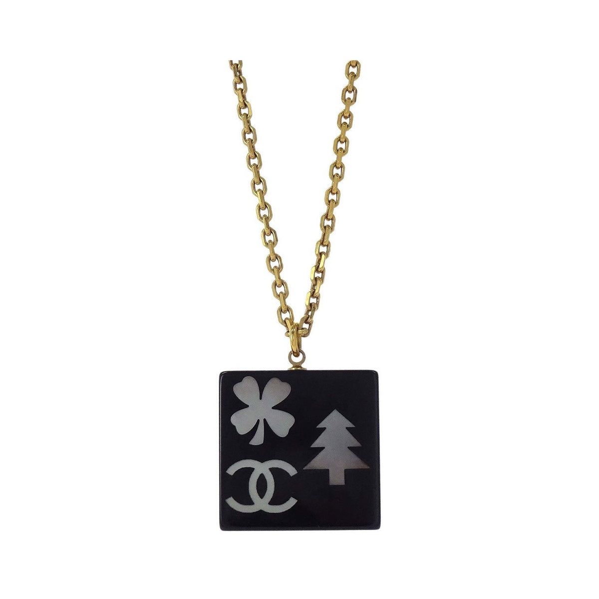 Chanel CC Square Pendant Resin with Crystals and Metal, Gold, Gold Plated, Necklace