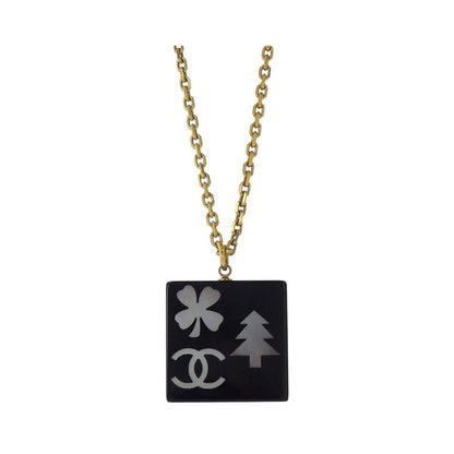 Chanel CC Square Pendant Resin with Crystals and Metal, Gold, Gold Plated, Necklace
