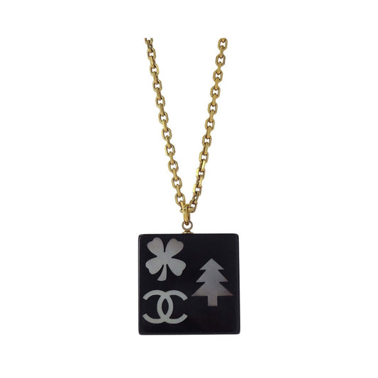 Chanel CC Square Pendant Resin with Crystals and Metal, Gold, Gold Plated, Necklace