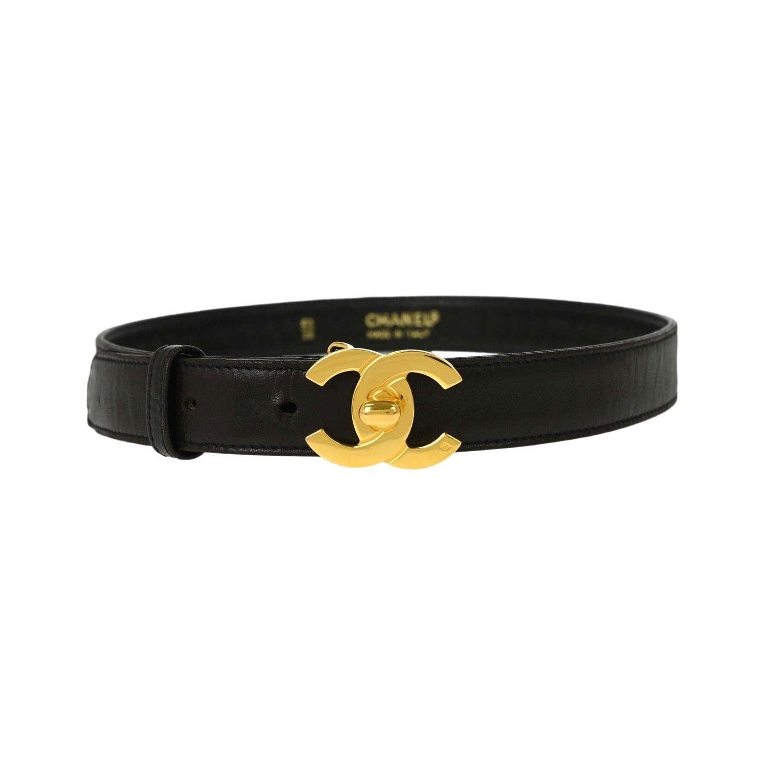Chanel CC Turnlock Belt Leather, Black, Leather, Belt