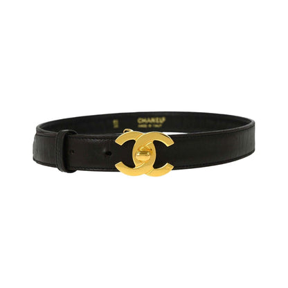 Chanel CC Turnlock Belt Leather, Black, Leather, Belt