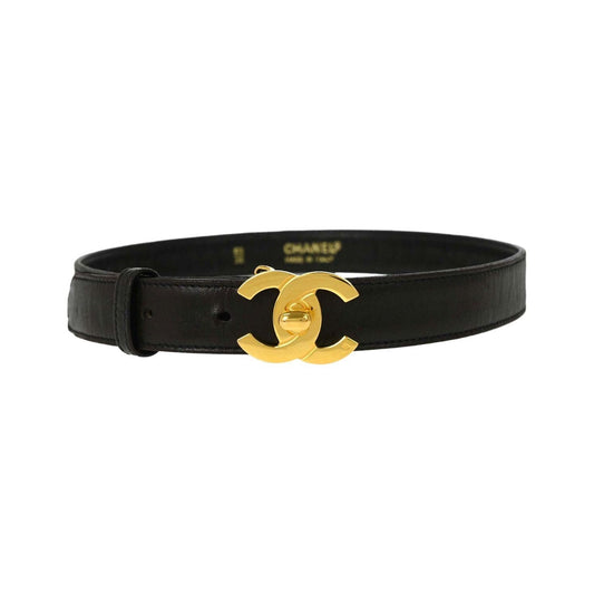 Chanel CC Turnlock Belt Leather, Black, Leather, Belt