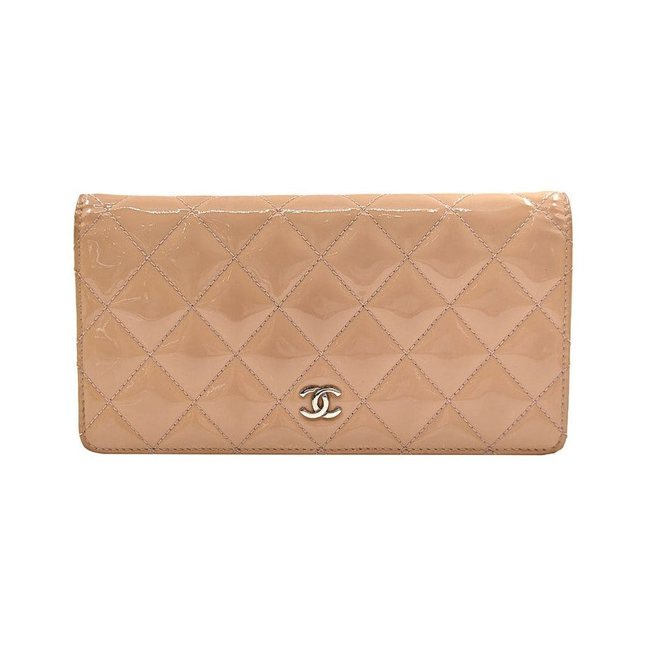 Chanel CC Wallet Quilted Patent, Beige, Patent Leather, Wallet