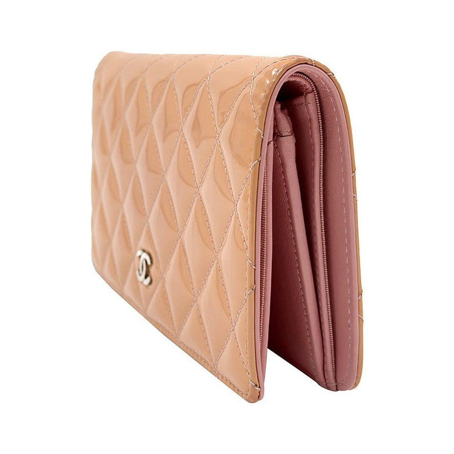 Chanel CC Wallet Quilted Patent, Beige, Patent Leather, Wallet