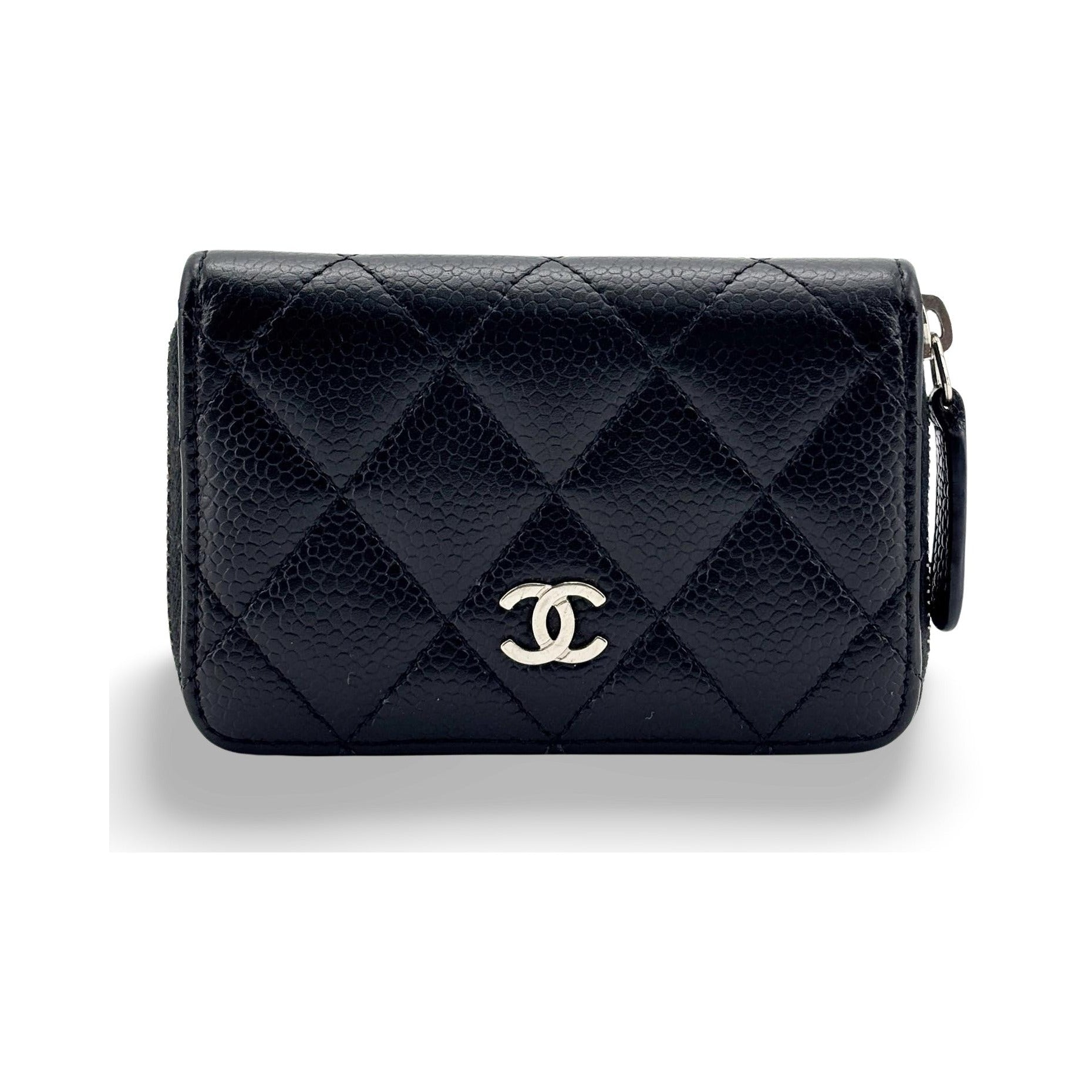 Chanel CC Zip Coin Purse Quilted Aged Calfskin, Black, Calfskin, Wallet