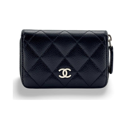 Chanel CC Zip Coin Purse Quilted Aged Calfskin, Black, Calfskin, Wallet