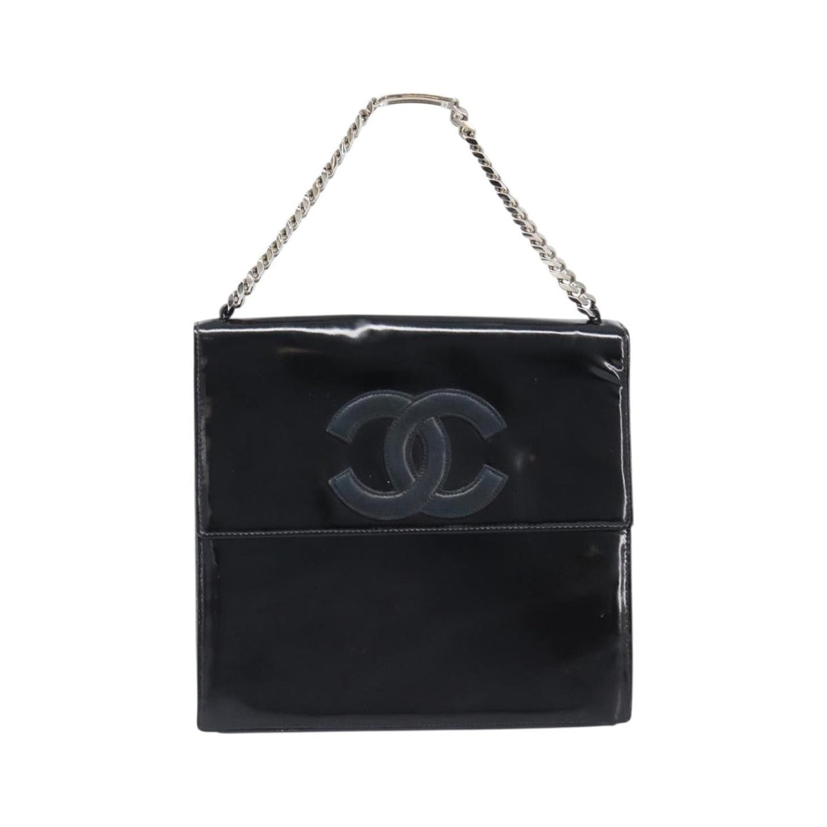 Chanel Chain Handle Leather, Black, Patent Leather, Tote Bag