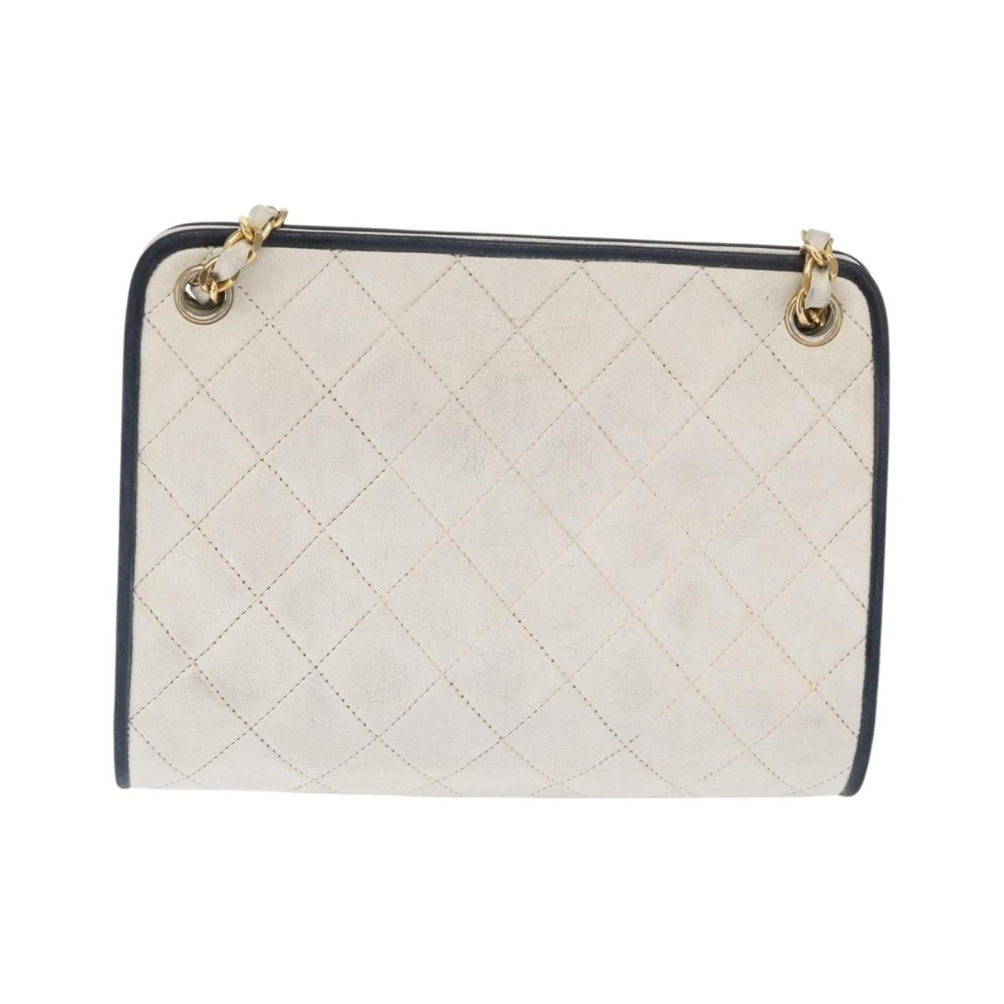 Chanel Chain Leather, White, Leather, Shoulder Bag