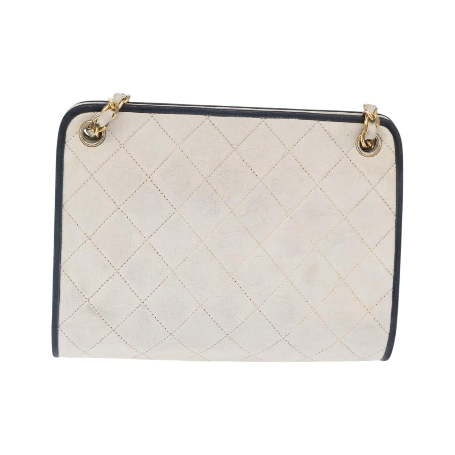 Chanel Chain Leather, White, Leather, Shoulder Bag
