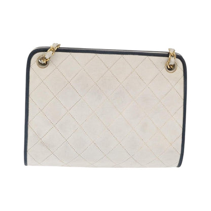 Chanel Chain Leather, White, Leather, Shoulder Bag