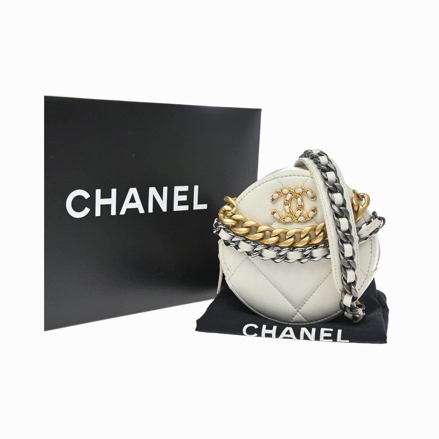 Chanel Chanel 19 Quilted, White, Leather, Clutch