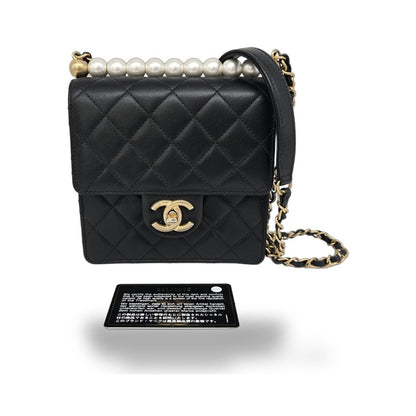 Chanel Chic Pearls Flap Clutch with Chain Quilted Lambskin, Black, Leather, Crossbody Bag
