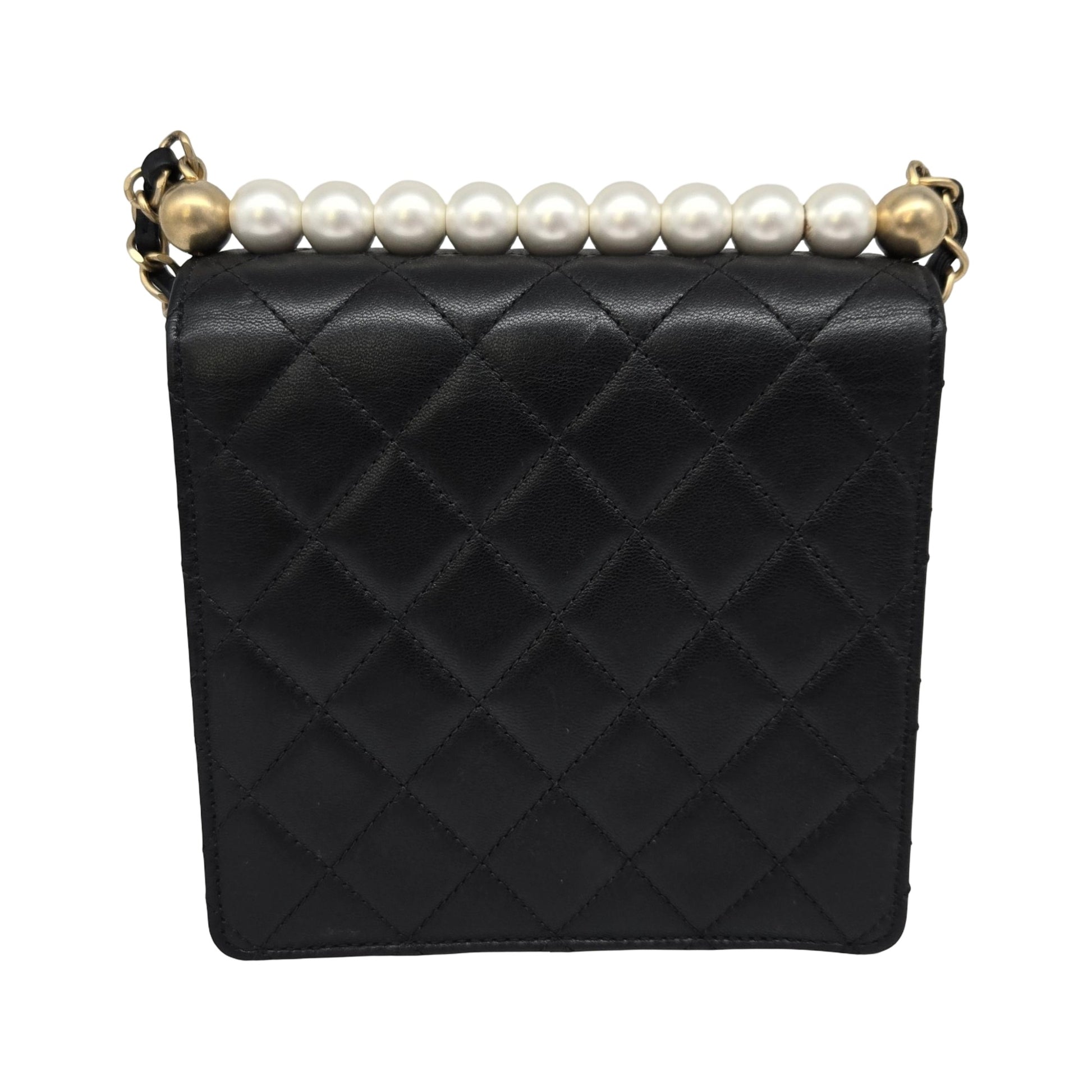 Chanel Chic Pearls Flap Clutch with Chain Quilted Lambskin, Black, Leather, Crossbody Bag