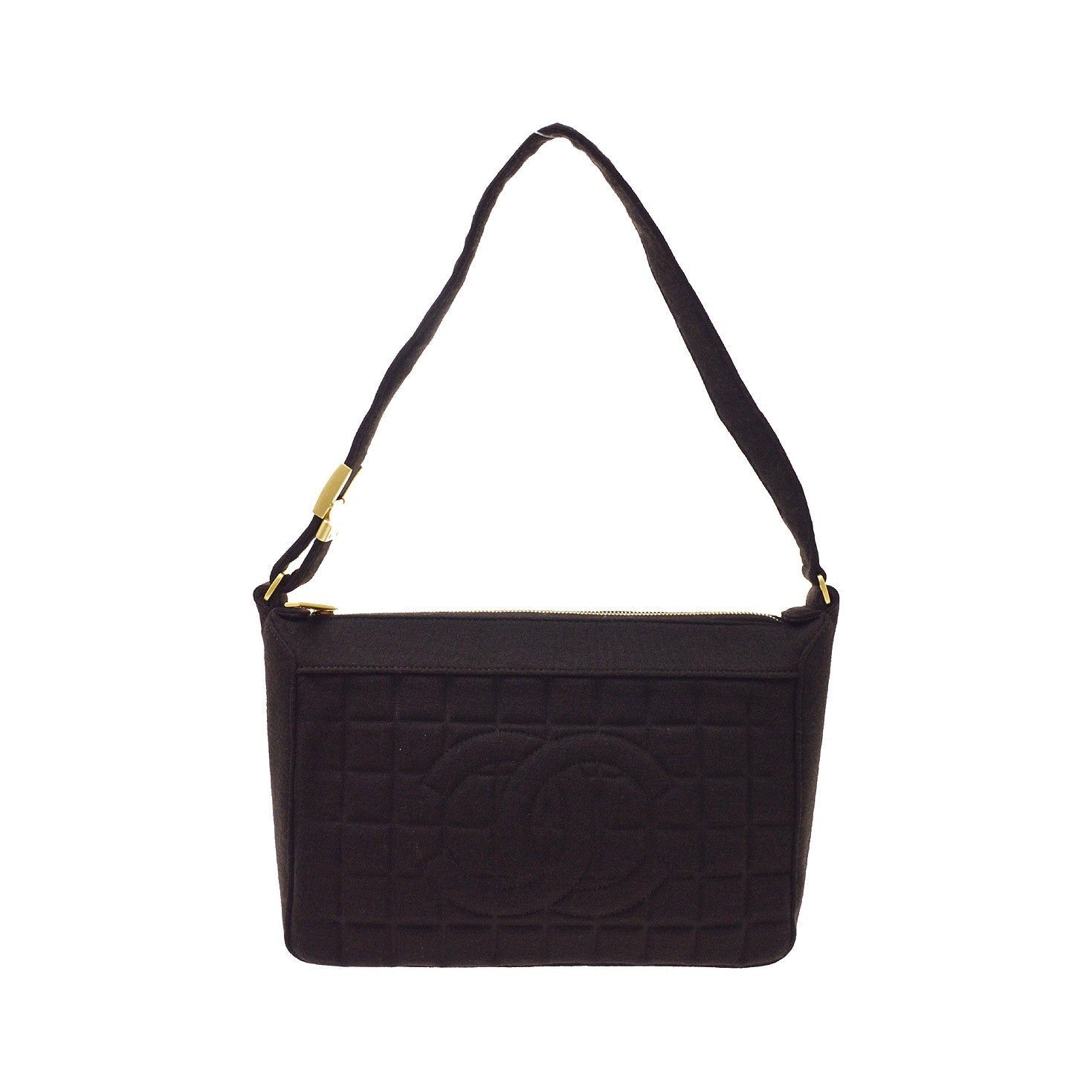 Chanel Chocolate Bar CC Quilted Jersey, Brown, Cotton, Shoulder Bag