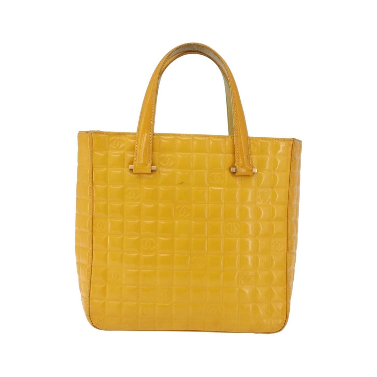 Chanel Chocolate Bar CC Quilted Patent, Yellow, Patent Leather, Tote Bag