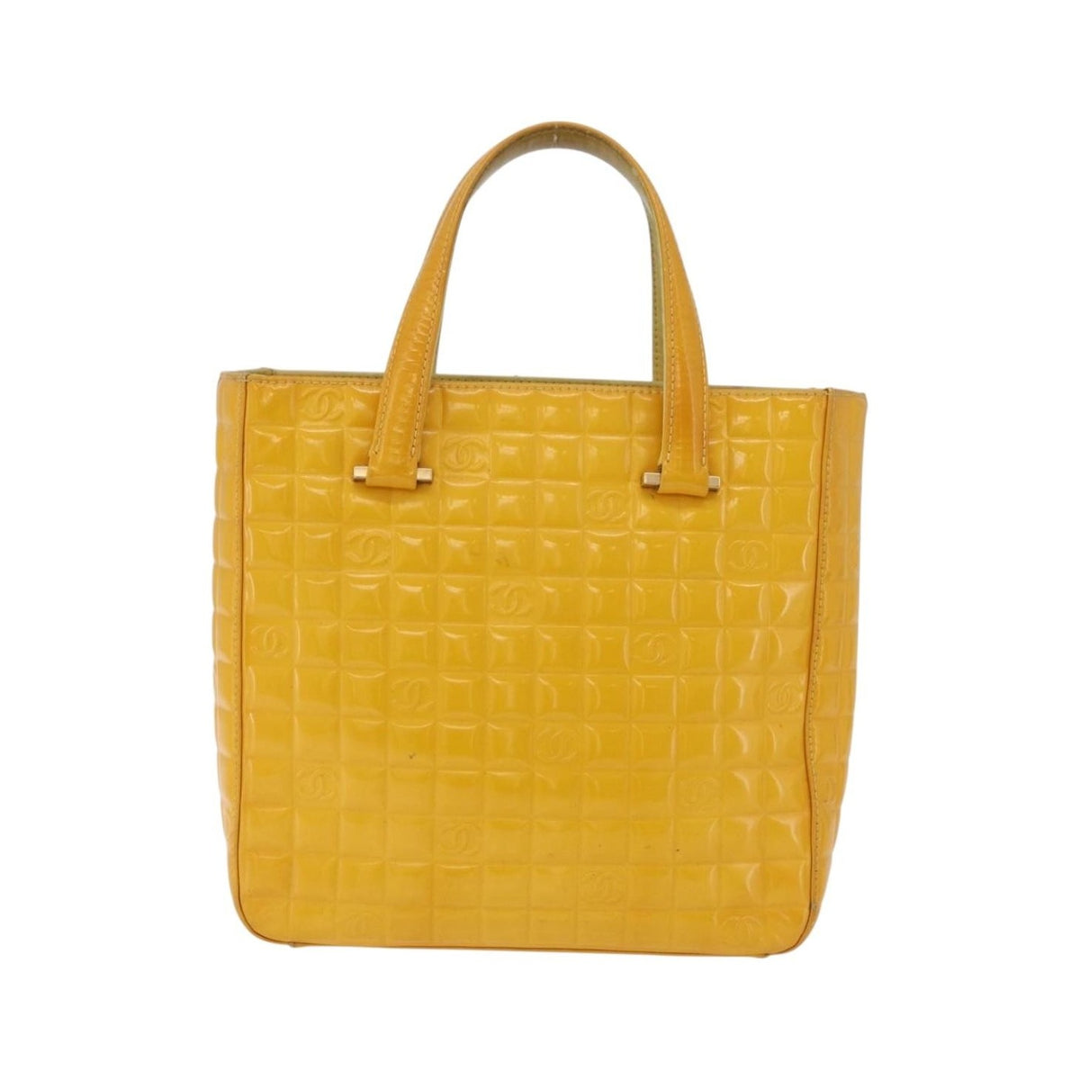 Chanel Chocolate Bar CC Quilted Patent, Yellow, Patent Leather, Tote Bag