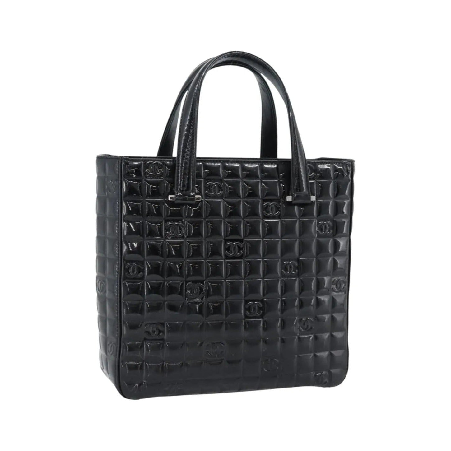 Chanel Chocolate Bar CC Tote Quilted Patent, Black, Patent Leather, Tote Bag