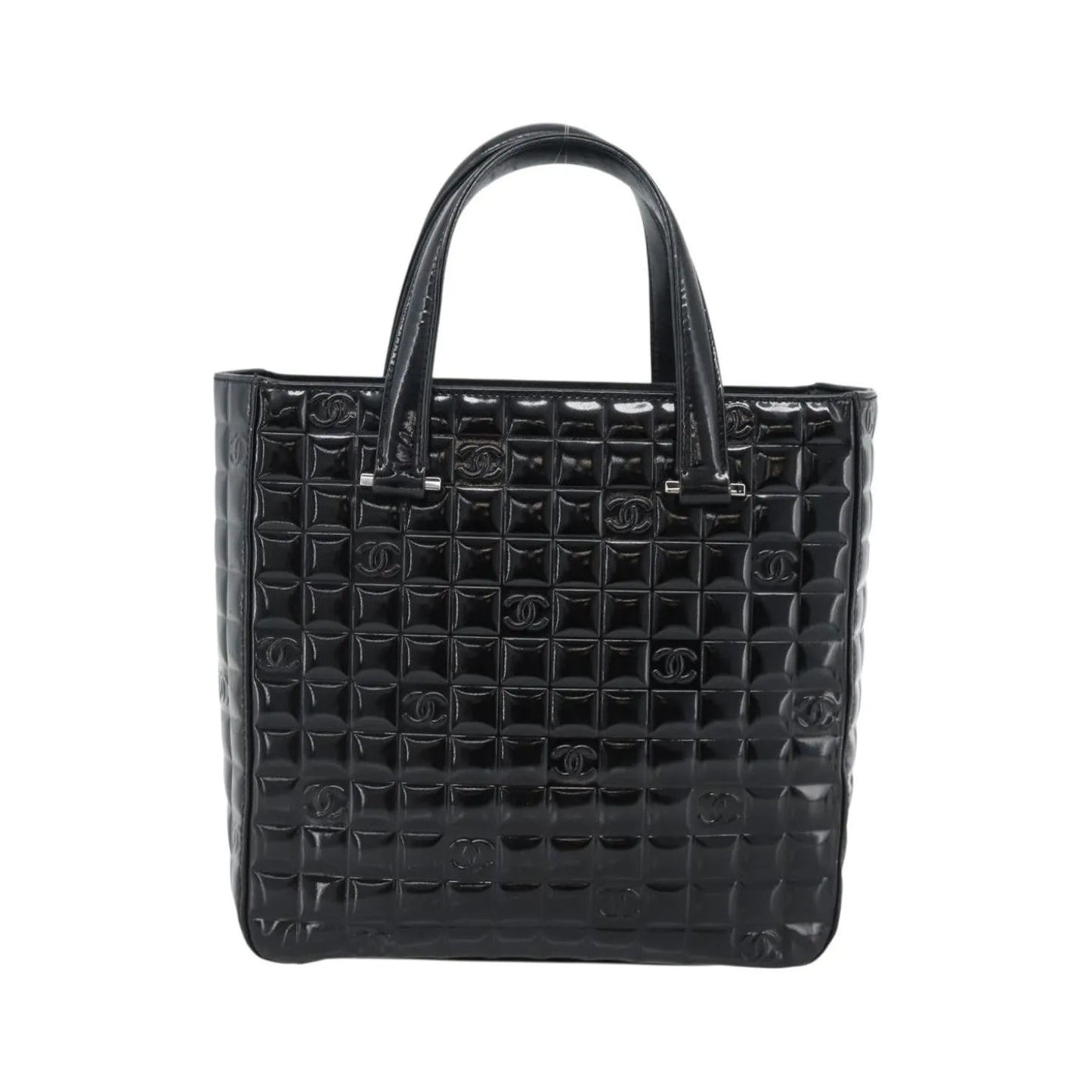 Chanel Chocolate Bar CC Tote Quilted Patent, Black, Patent Leather, Tote Bag