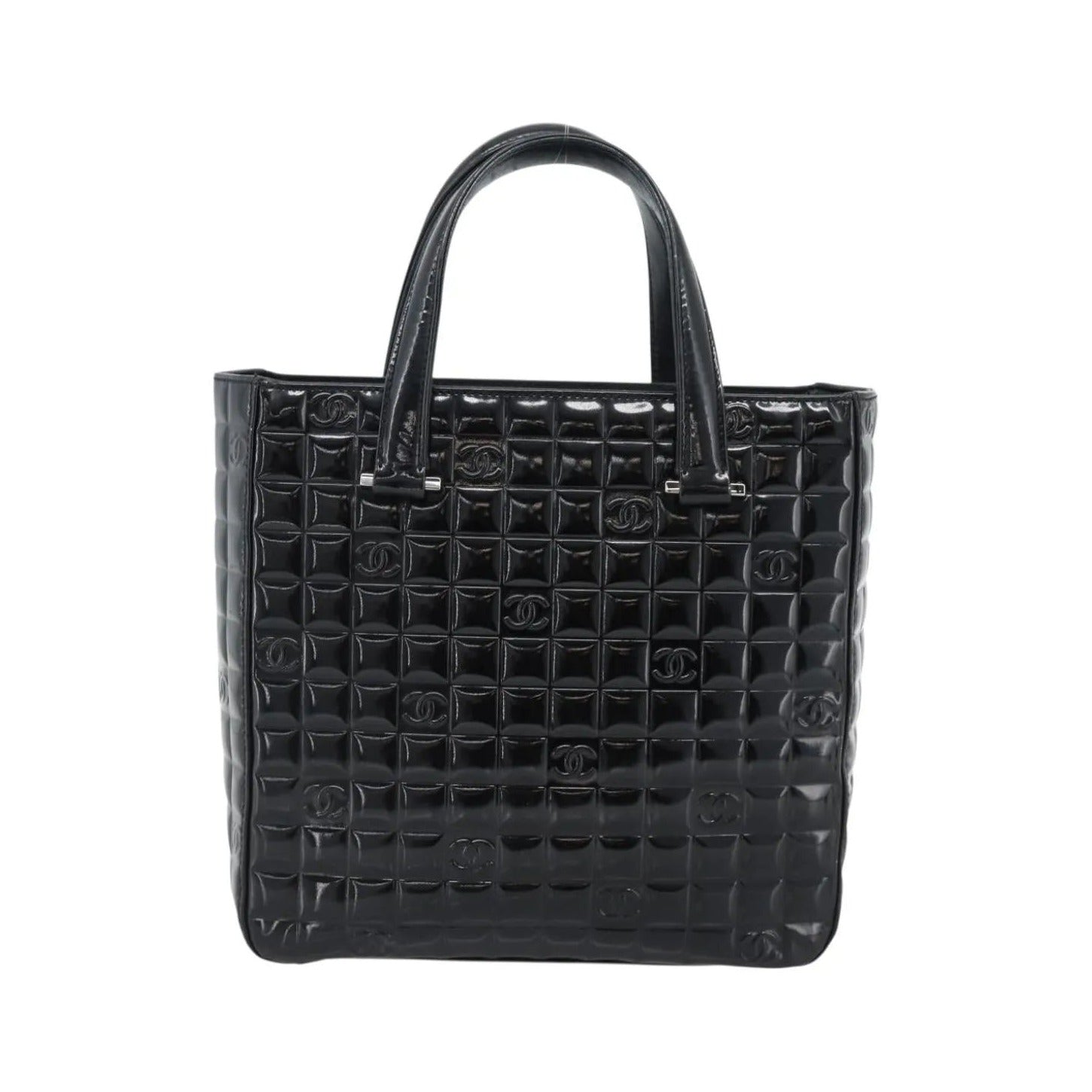 Chanel Chocolate Bar CC Tote Quilted Patent, Black, Patent Leather, Tote Bag