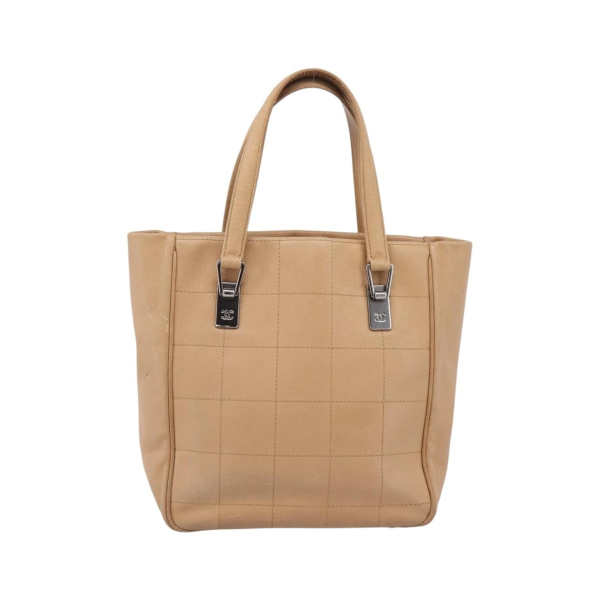 Chanel Chocolate Bar Coco Mark Leather, Beige, Leather, Tote Bag
