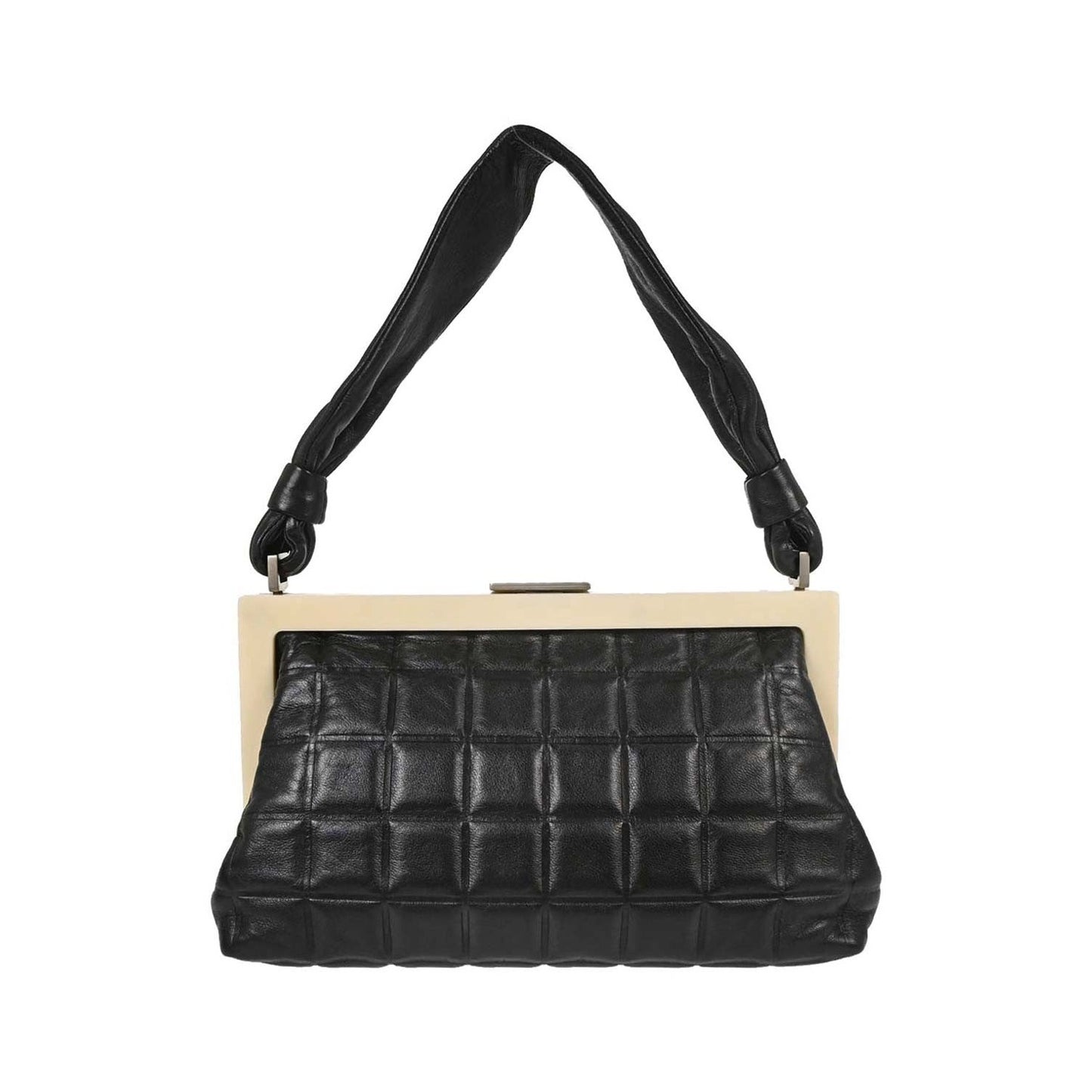 Chanel Chocolate Bar Frame Quilted Lambskin, Black, Leather, Shoulder Bag