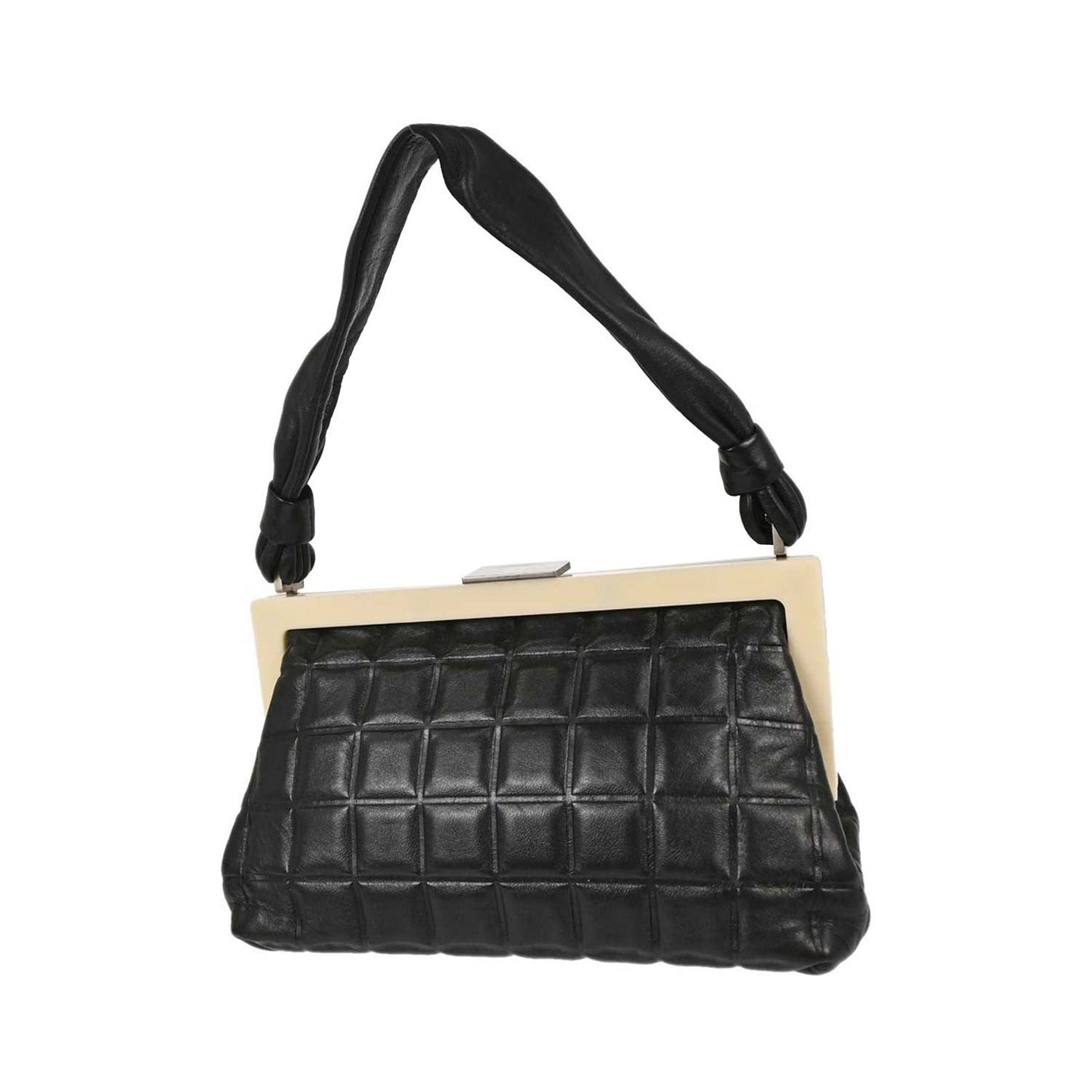 Chanel Chocolate Bar Frame Quilted Lambskin, Black, Leather, Shoulder Bag