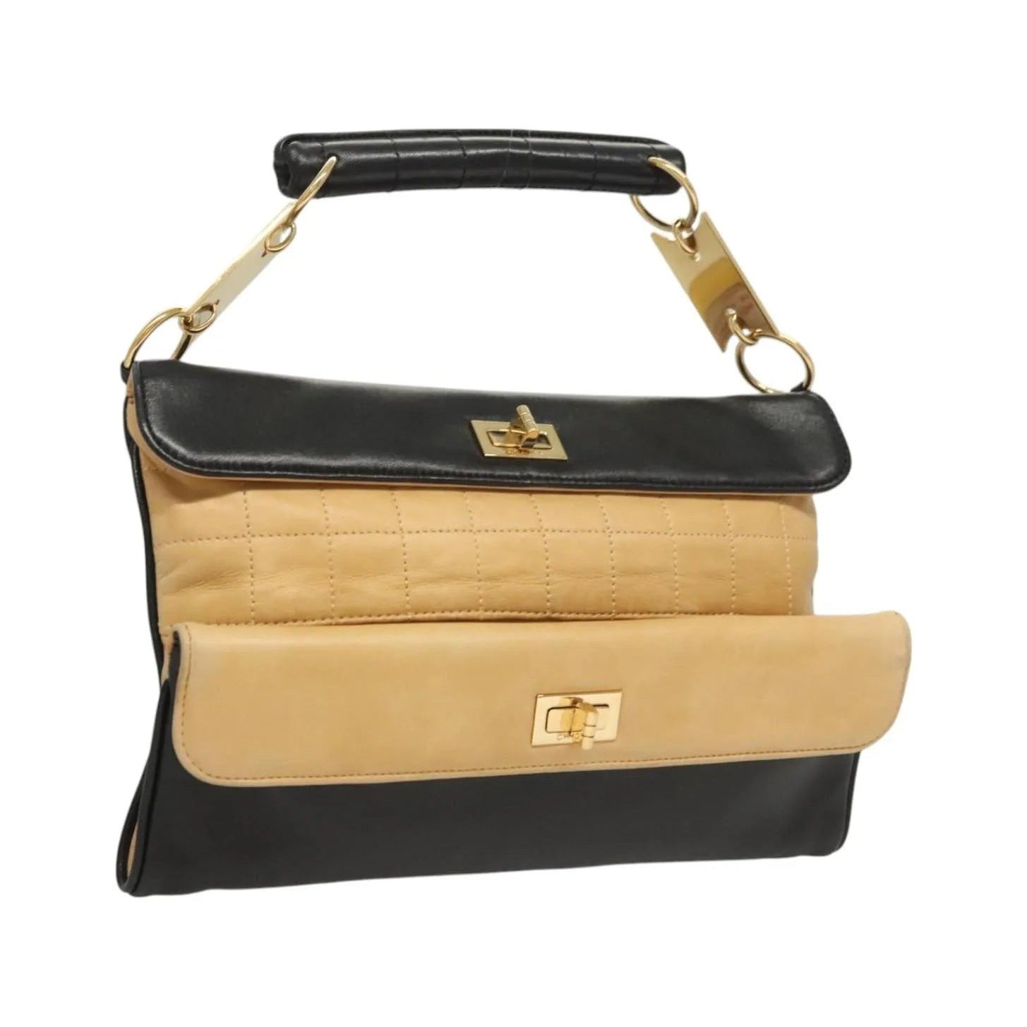 Chanel Chocolate Bar Handbag Lambskin, Beige, Leather, Handbag