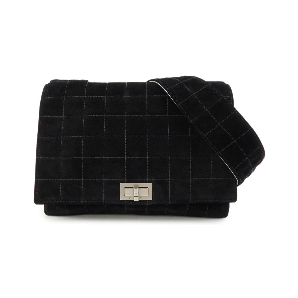 Chanel Chocolate Bar Mademoiselle Flap Quilted Leather, Black, Suede, Handbag