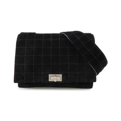 Chanel Chocolate Bar Mademoiselle Flap Quilted Leather, Black, Suede, Handbag