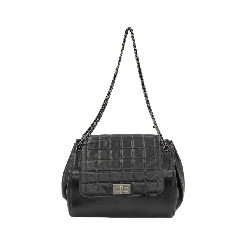 Chanel Chocolate Bar Mademoiselle Quilted Lambskin, Black, Leather, Shoulder Bag