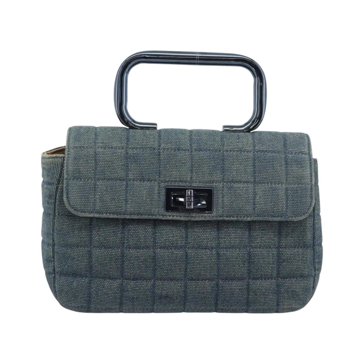 Chanel Chocolate Bar Mademoiselle Top Handle Quilted Denim, Blue, Canvas, Handbag