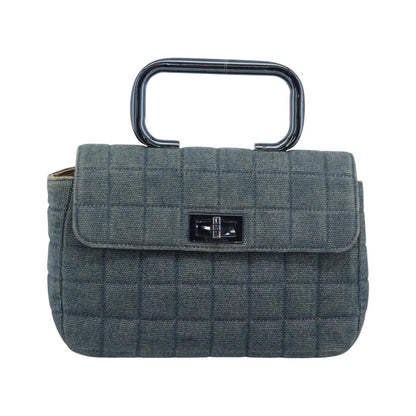 Chanel Chocolate Bar Mademoiselle Top Handle Quilted Denim, Blue, Canvas, Handbag