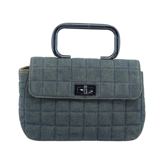 Chanel Chocolate Bar Mademoiselle Top Handle Quilted Denim, Blue, Canvas, Handbag