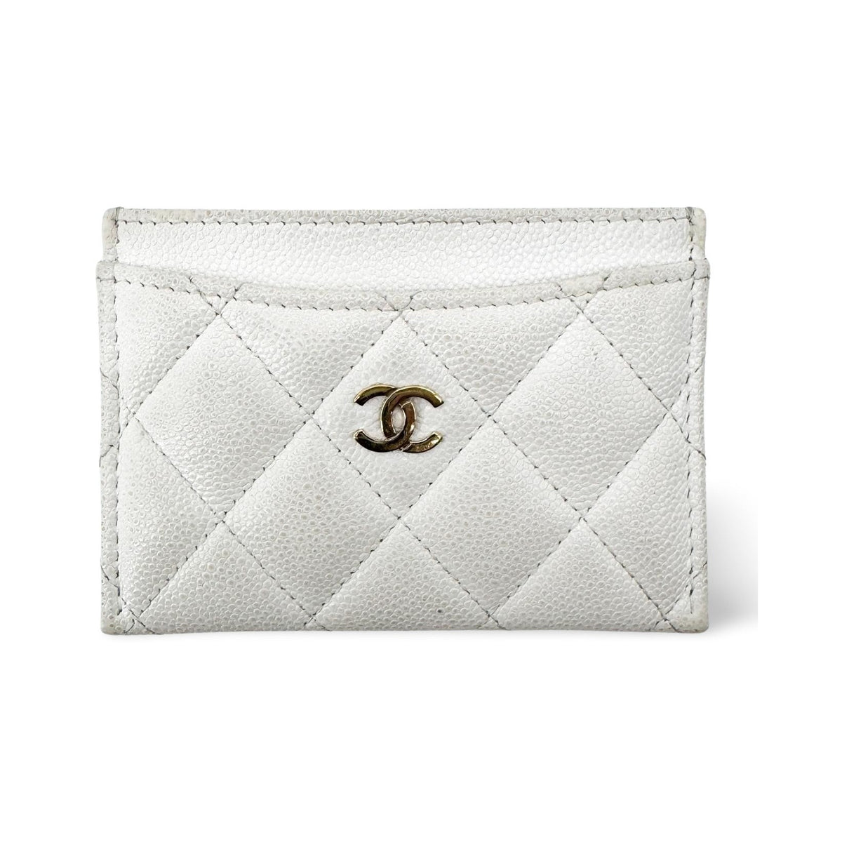 Chanel Classic Card Holder Quilted Caviar, White, Leather, Card Holder