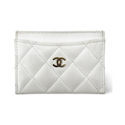 Chanel Classic Card Holder Quilted Caviar, White, Leather, Card Holder