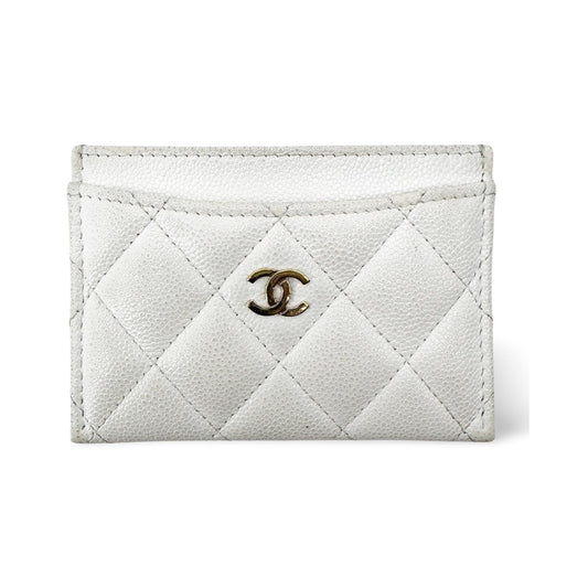 Chanel Classic Card Holder Quilted Caviar, White, Leather, Card Holder