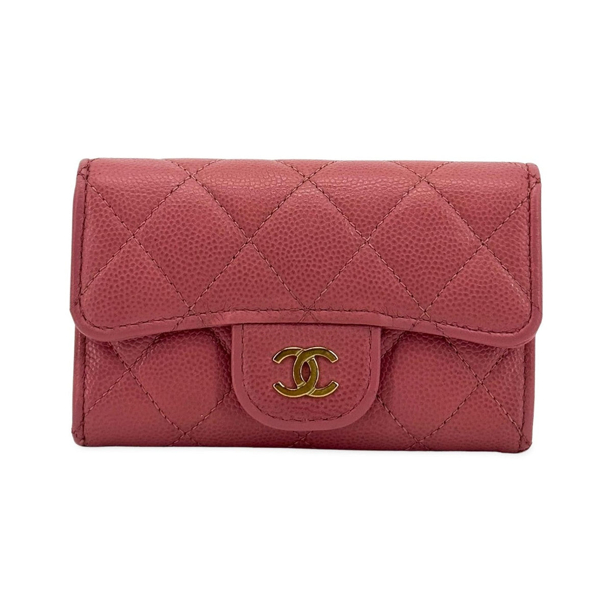Chanel Classic Flap Card Case Quilted Caviar, Pink, Leather, Card Holder