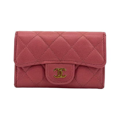 Chanel Classic Flap Card Case Quilted Caviar, Pink, Leather, Card Holder