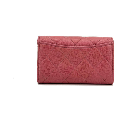Chanel Classic Flap Card Case Quilted Caviar, Pink, Leather, Card Holder