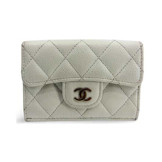Chanel Classic Flap Card Holder Quilted Caviar, White, Calfskin, Card Holder