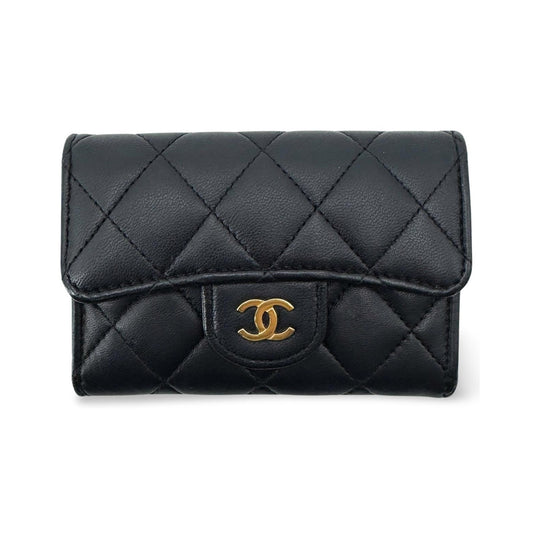 Chanel Classic Flap Card Holder Quilted Caviar, Black, Leather, Card Holder